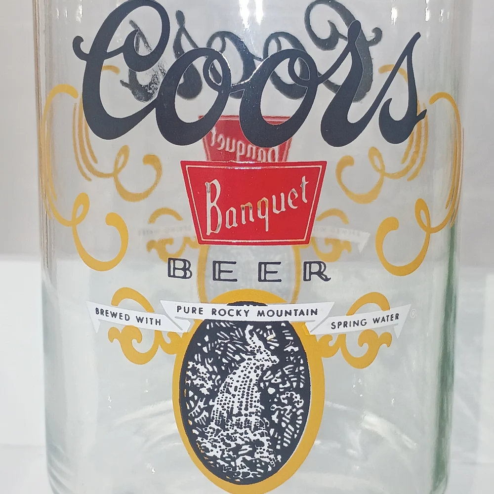 Coors Banquet Beer Glass - Clear Glass with Gold & Red Accents